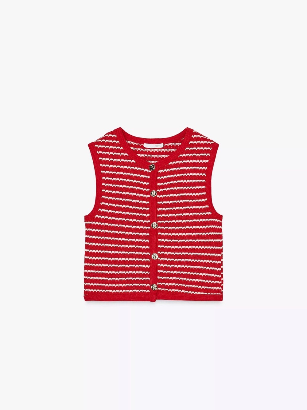 NWT Zara Red & White Striped Knit Button Vest